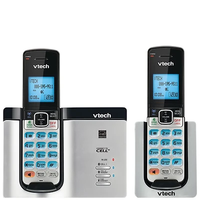 Téléphone sans fil Bluetooth à 2 combinés de VTech avec alertes sur cellulaire (DS6611-2) - Argenté
