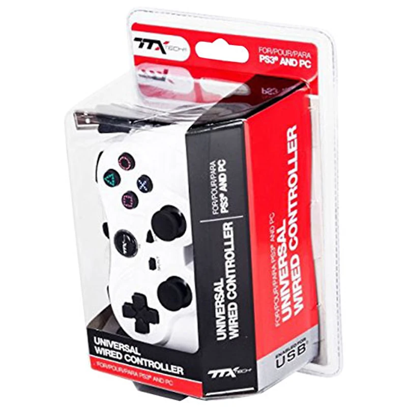 Manette USB de TTX Tech pour PS3 et PC - Blanc