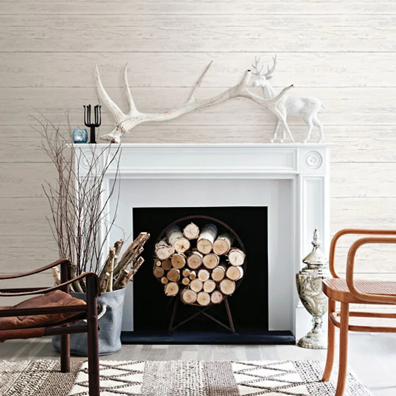 Papier peint Reclaimed Washed Boards d'A-Street Prints - Blanc crème