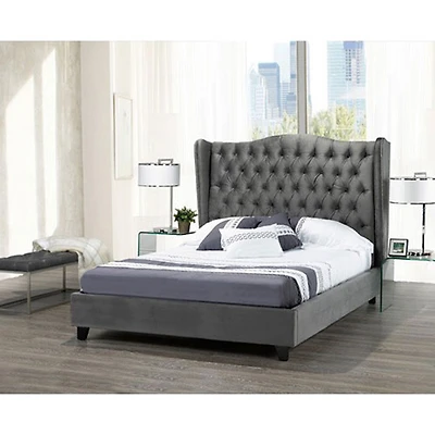 Pearl Contemporary Upholstered Bed Frame - King - Grey