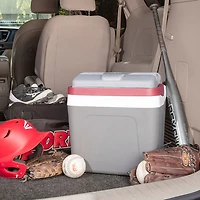 Glacière électrique à poignée autoverrouillable 12 V 24 L (26 pte) de Koolatron - Gris/Rouge