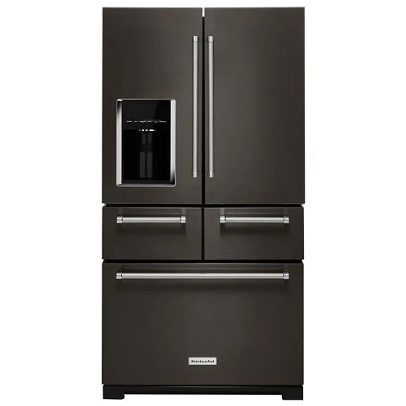 Réfrigérateur à deux portes 36 po de KitchenAid (KRMF706EBS) - Inox noir - Bte ouverte - Endommagé