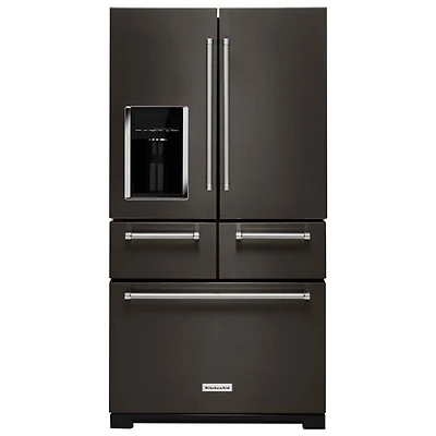 Réfrigérateur à deux portes 36 po de KitchenAid (KRMF706EBS) - Inox noir - Bte ouverte - Endommagé