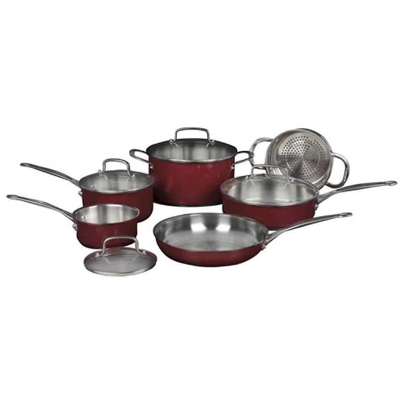 Batterie de cuisine de 10 pièces en acier inoxydable de Cuisinart - Acier inoxydable - Rouge