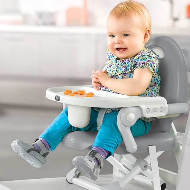 Siège rehausseur pliable Pocket Snack de Chicco avec plateau - Gris