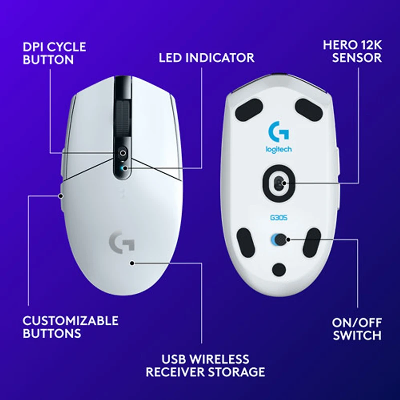 Souris de jeu optique sans fil de 12000 ppp G305 de Logitech