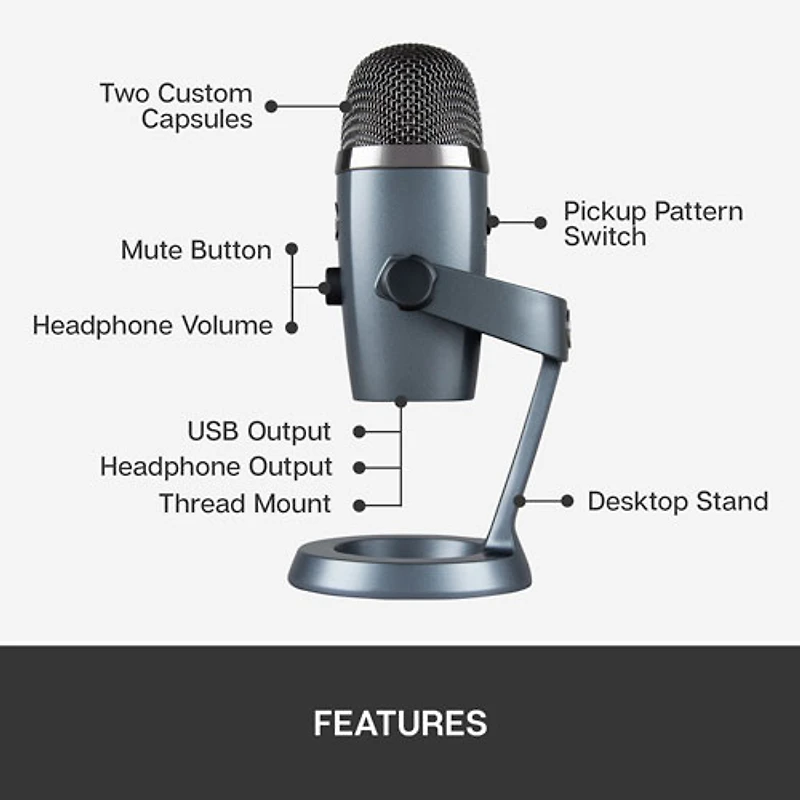 Microphone nano USB Yeti de Blue Microphones - Gris