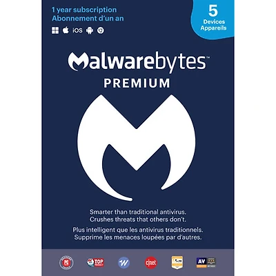 Malwarebytes (PC/Mac) - 5 appareils - 1 an