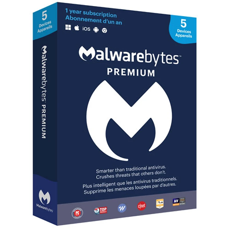 Malwarebytes (PC/Mac) - 5 appareils - 1 an