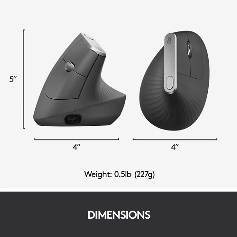 Souris optique sans fil ergonomique MX Vertical de Logitech - Noir