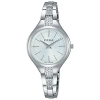 Montre tendance de 28 mm pour femmes de Pulsar avec cristaux Swarovski - Argenté/Blanc