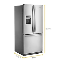 Réfrigérateur à deux portes 19,7 pi³ 30 po avec distributeur d'eau de Whirlpool (WRF560SEHZ) - Inox
