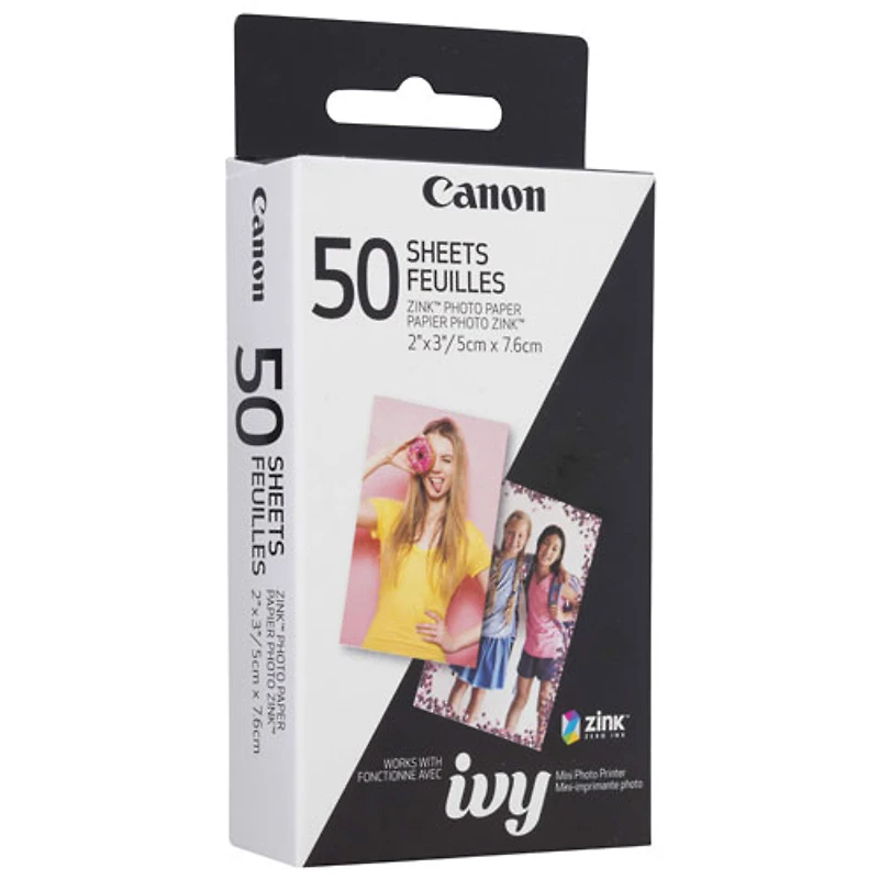 50 feuilles de papier photo de 2 x 3 po ZINK de Canon pour mini imprimante photo IVY