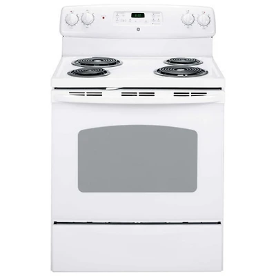 Cuisinière électrique autonome à serpentins/four autonettoyant 5 pi³ 30 po de GE (JCBP240DMWW)-Blanc