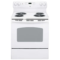 Cuisinière électrique autonome à serpentins/four autonettoyant 5 pi³ 30 po de GE (JCBP240DMWW)-Blanc