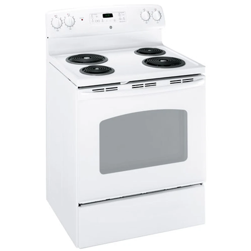 Cuisinière électrique autonome à serpentins/four autonettoyant 5 pi³ 30 po de GE (JCBP240DMWW)-Blanc