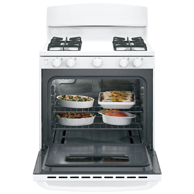 Cuisinière à gaz autonome 4,8 pi³ 30 po avec tiroir de grillage Profile de GE (JCGBS10DEMWW) - Blanc