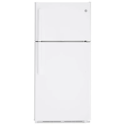 Réfrigérateur à congélateur supérieur 18 pi³ 30 po de GE avec éclairage DEL (GTE18FTLKWW) - Blanc