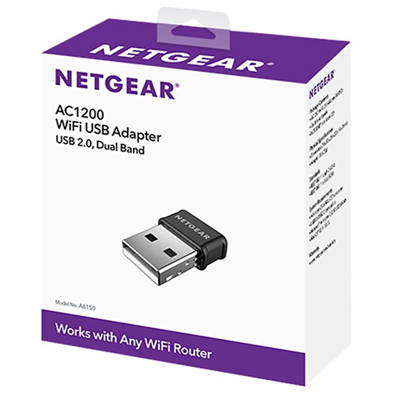 Adaptateur USB bibande Wi-Fi sans fil AC1200 de Netgear (A6150-100PAS)