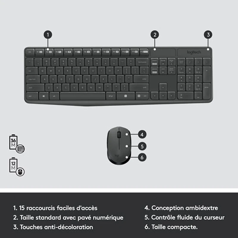 Ensemble avec clavier et souris optique sans fil MK235 de Logitech