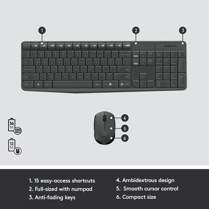 Lot avec clavier et souris optique sans fil MK235 de Logitech - Français