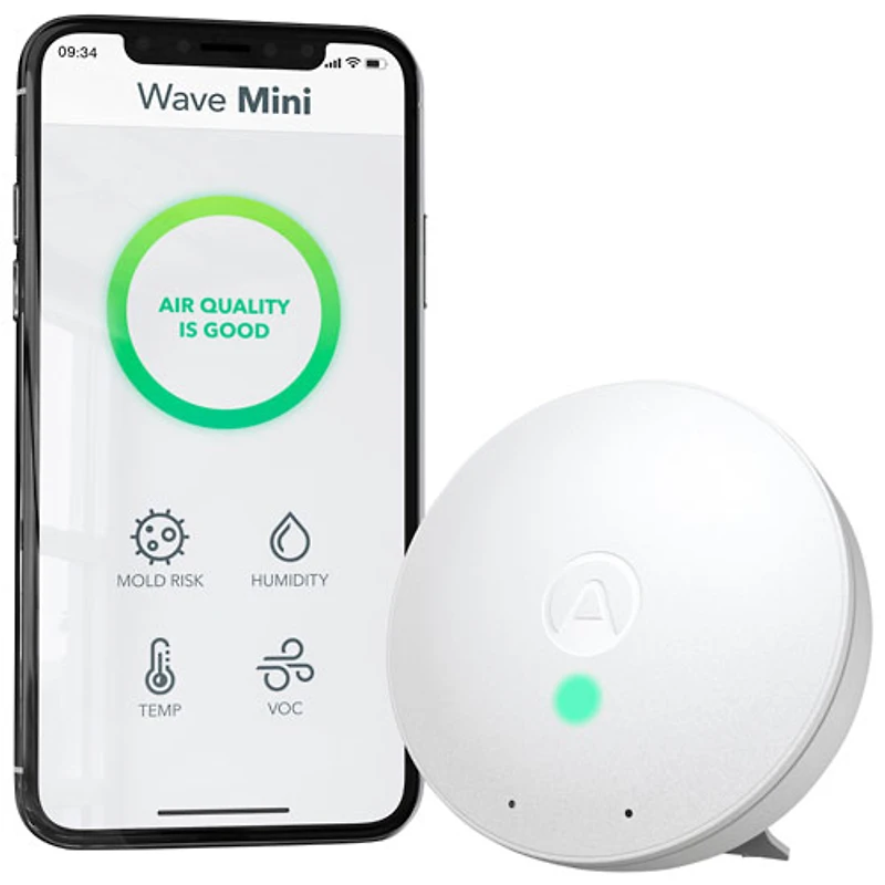 Moniteur de qualité de l'air intérieur Wave Mini d'Airthings avec indicateur de risque de moisissure