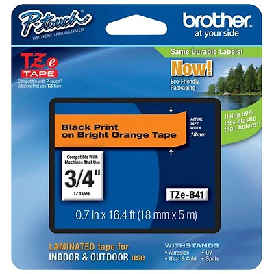 Ruban plastifié orange avec texte noir de 3/4 po pour étiqueteuse de Brother (TZEB41)
