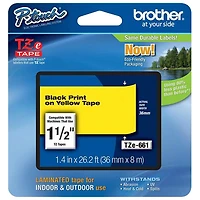 Ruban plastifié jaune avec texte noir de 3/4 po pour étiqueteuse de Brother (TZE661)