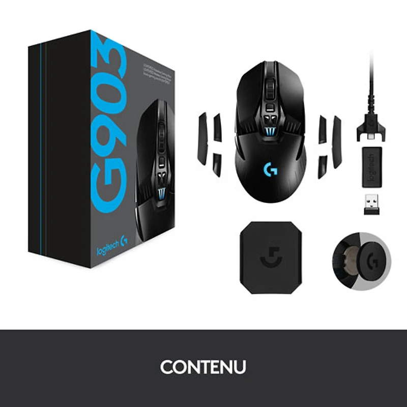 Souris de jeu optique sans fil de 25600 ppp G903 HERO de Logitech - Noir