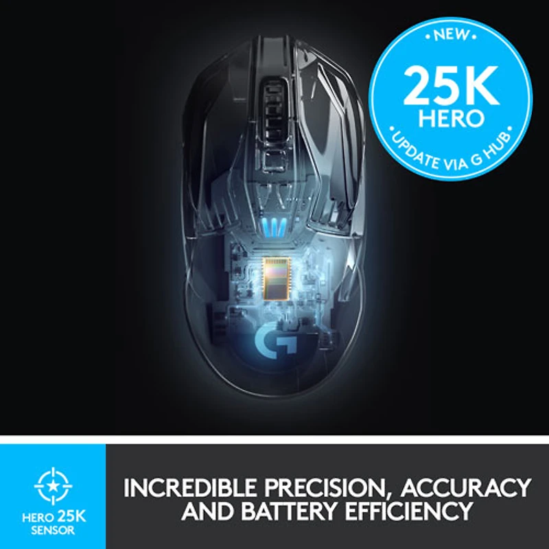 Souris de jeu optique sans fil de 25600 ppp G903 HERO de Logitech - Noir