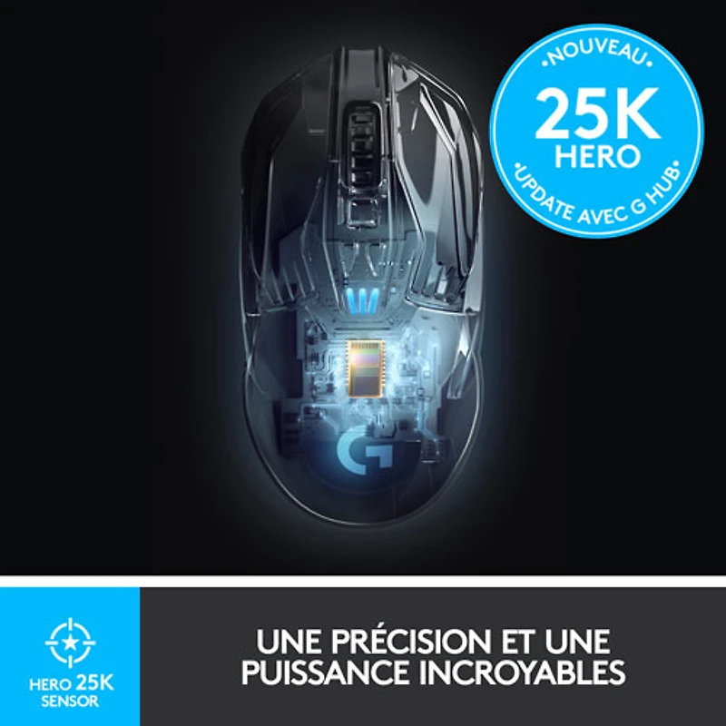 Souris de jeu optique sans fil de 25600 ppp G903 HERO de Logitech - Noir