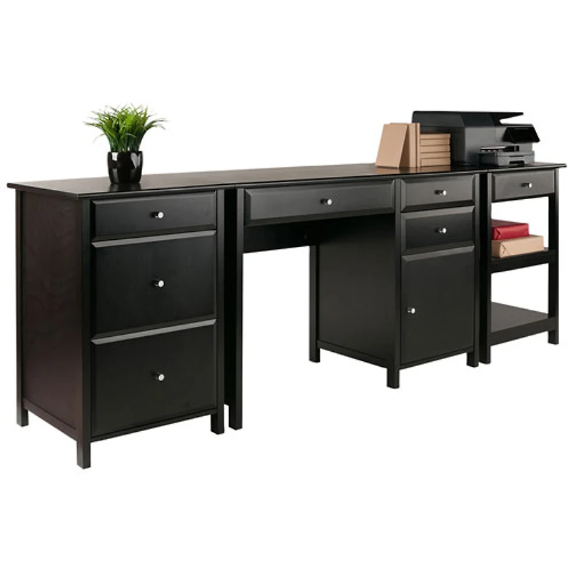 Bureau d'ordinateur Delta avec classeur et table pour imprimante - Noir