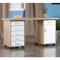 Ens. modulaire 3 pièces, table, armoire à 1 tiroir et armoire à 5 tiroirs - Blanc