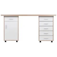 Ens. modulaire 3 pièces, table, armoire à 1 tiroir et armoire à 5 tiroirs - Blanc