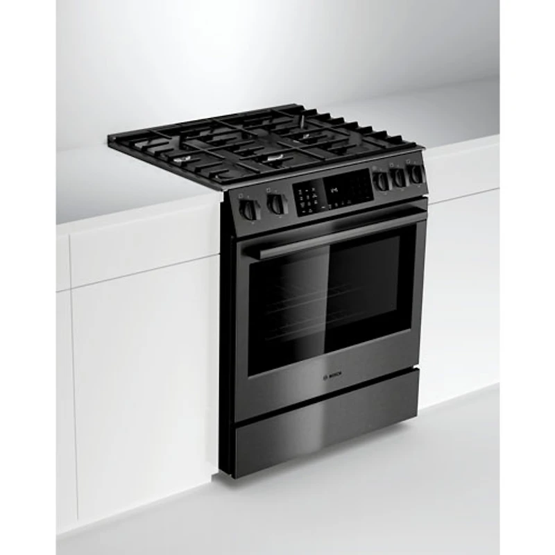 Cuisinière gaz encastrable 5 brûleurs four conv. véritable 4,8 pi³ 30 po Bosch (HGI8046UC)-Inox noir