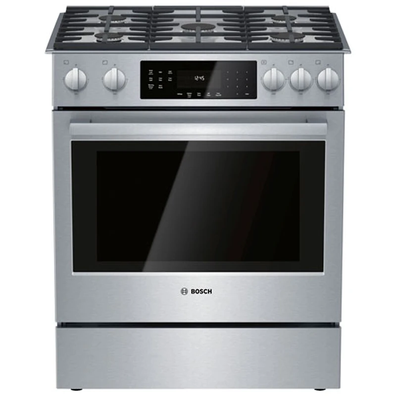 Cuisinière biénergie encastrable à 5 brûleurs avec convection véritable 4,8 pi³ 30 po de Bosch (HDI8056C) - Acier inoxydable