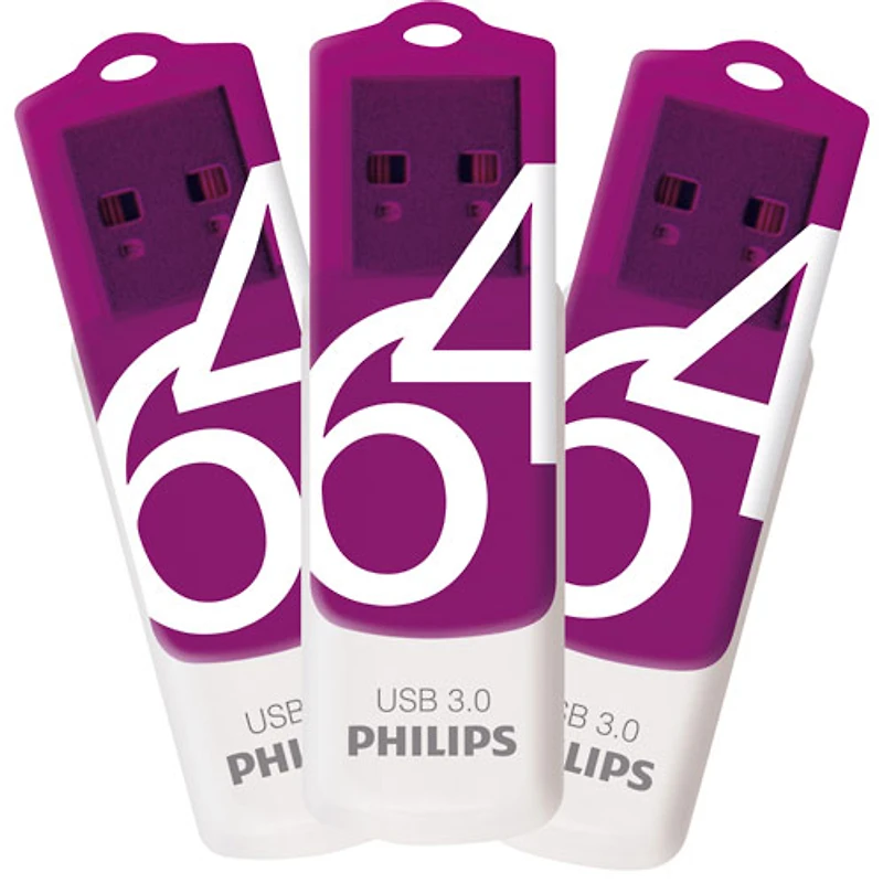 Clé USB 3.0 de 64 Go Vivid de Philips - Ensemble de 3 - Exclusivité Best Buy
