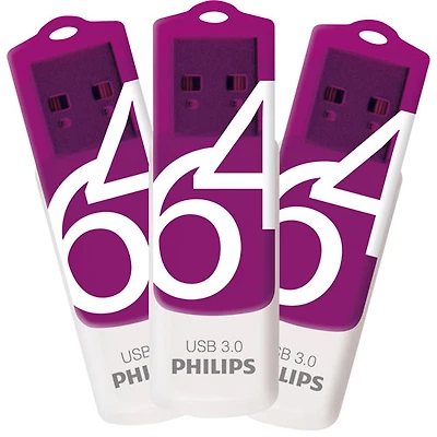 Clé USB 3.0 de 64 Go Vivid de Philips - Ensemble de 3 - Exclusivité Best Buy
