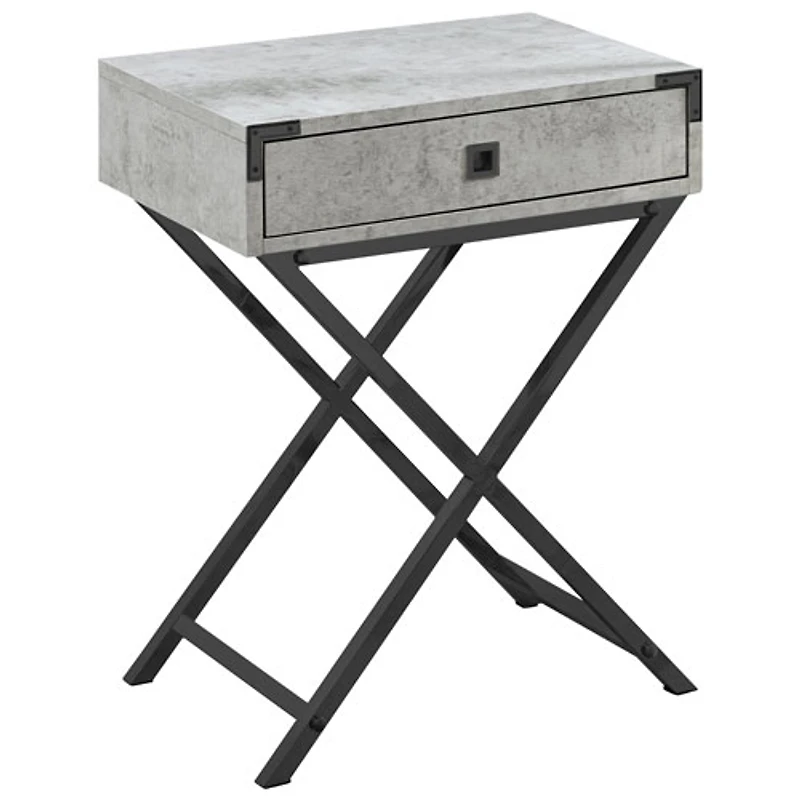 Table d'appoint rectangulaire avec tiroir Retro Glam de Monarch - Ciment gris/Noir