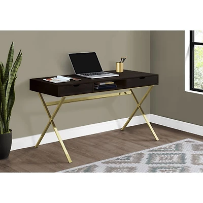 Bureau d'ordinateur avec tiroirs et tablette de Monarch - Cappuccino/Doré