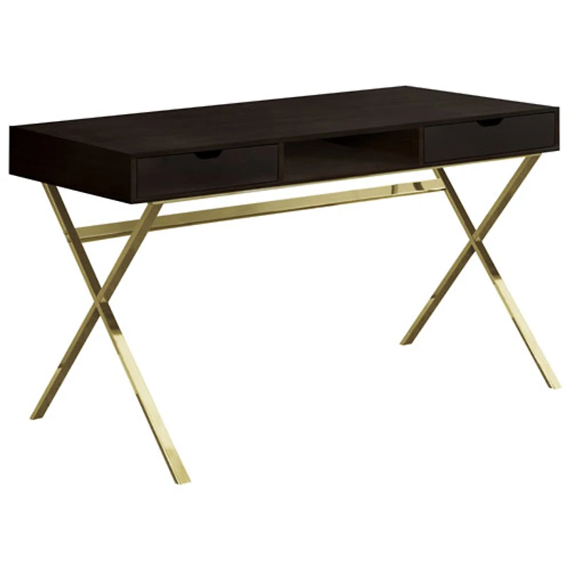 Bureau d'ordinateur avec tiroirs et tablette de Monarch - Cappuccino/Doré