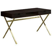 Bureau d'ordinateur avec tiroirs et tablette de Monarch - Cappuccino/Doré