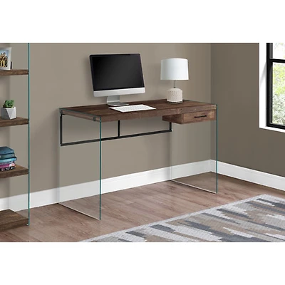 Bureau d'ordinateur avec tiroir de Monarch - Brun/Verre