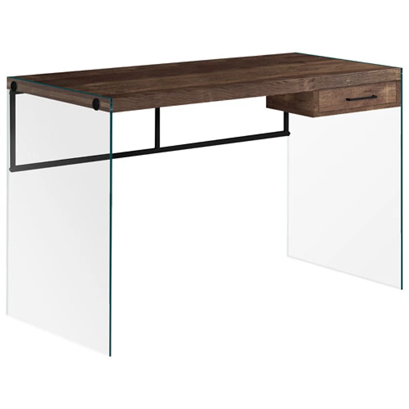 Bureau d'ordinateur avec tiroir de Monarch - Brun/Verre