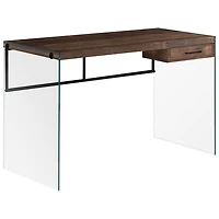 Bureau d'ordinateur avec tiroir de Monarch - Brun/Verre