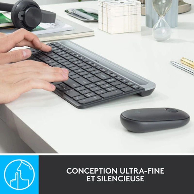 Ensemble avec clavier mince et souris optique sans fil MK 470 de Logitech - Noir