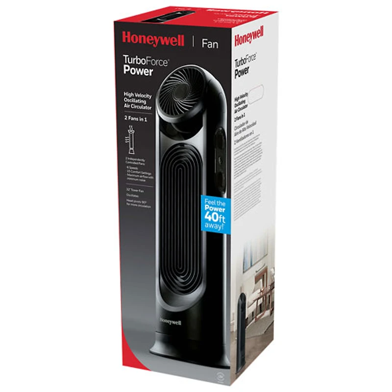 Ventilateur vertical à circulateur d'air haute vitesse TurboForce de Honeywell - 32 po - Noir