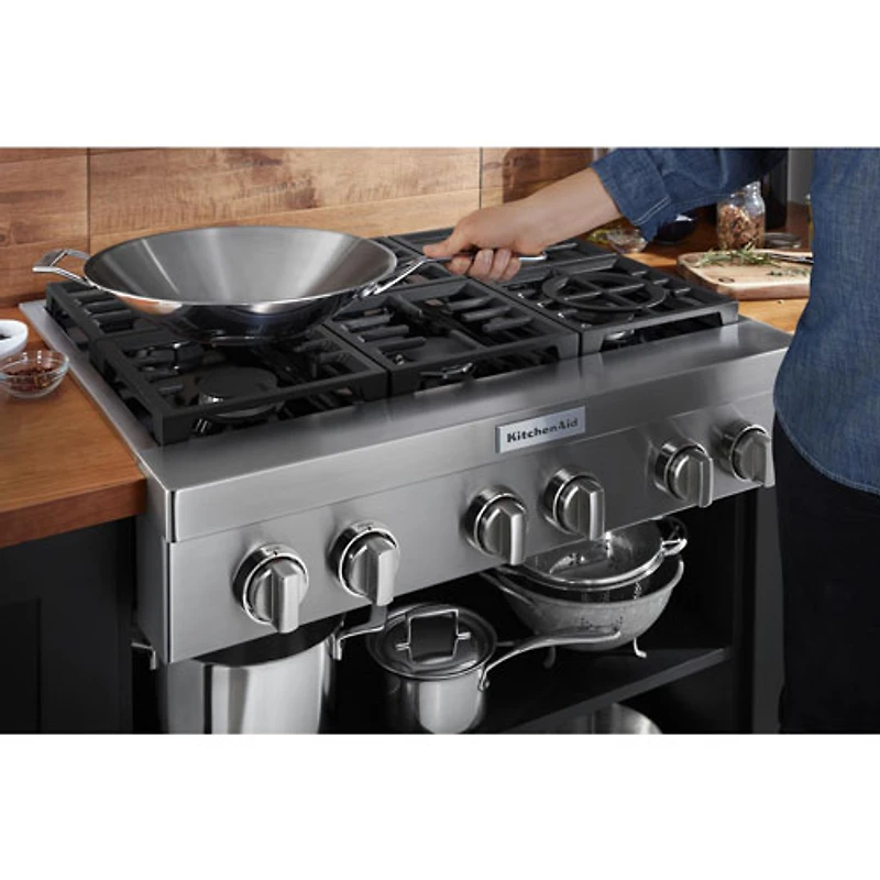 KitchenAid 36" 6-Burner Gas Cooktop (KCGC506JSS) - Stainless Steel