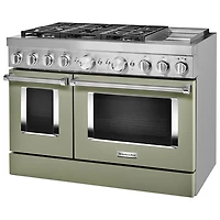 KitchenAid 48" 6.3 Cu. Ft. True Convection Double Oven 6-Burner Dual Fuel Range (KFDC558JAV) -Avocado