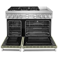 KitchenAid 48" 6.3 Cu. Ft. True Convection Double Oven 6-Burner Dual Fuel Range (KFDC558JAV) -Avocado